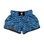 Navy Tiger Stripe Camo Pattern Print Muay Thai Boxing Shorts