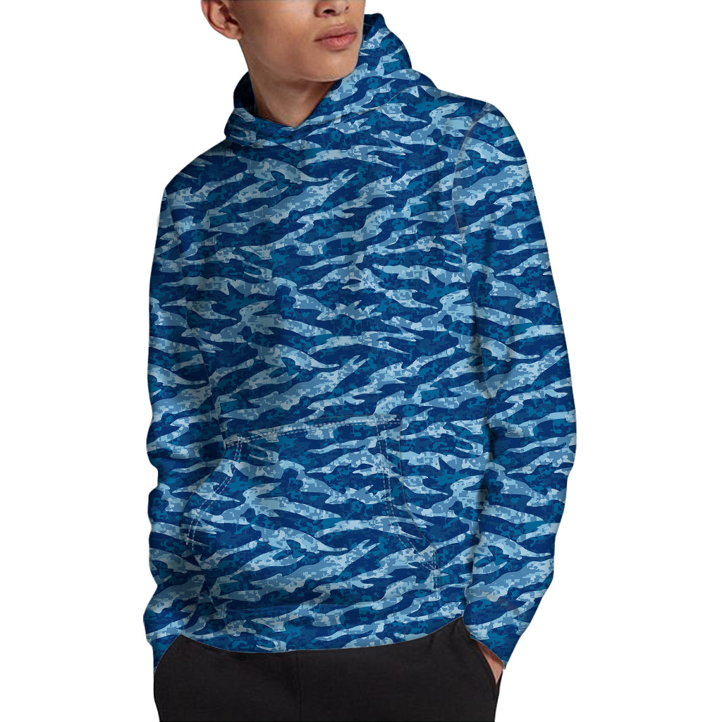 Navy Tiger Stripe Camo Pattern Print Pullover Hoodie