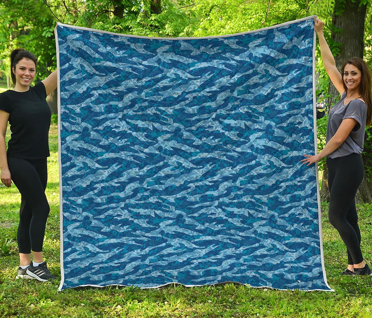 Navy Tiger Stripe Camo Pattern Print Quilt