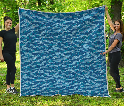 Navy Tiger Stripe Camo Pattern Print Quilt