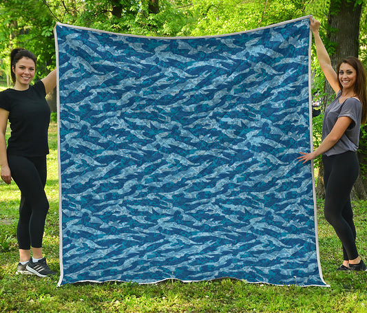 Navy Tiger Stripe Camo Pattern Print Quilt