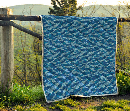 Navy Tiger Stripe Camo Pattern Print Quilt