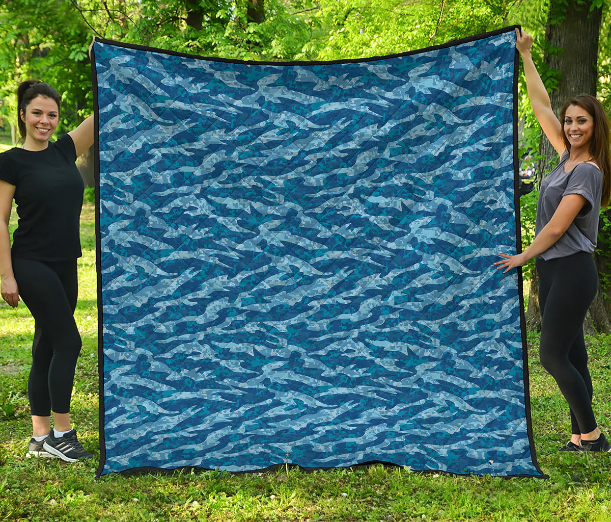 Navy Tiger Stripe Camo Pattern Print Quilt