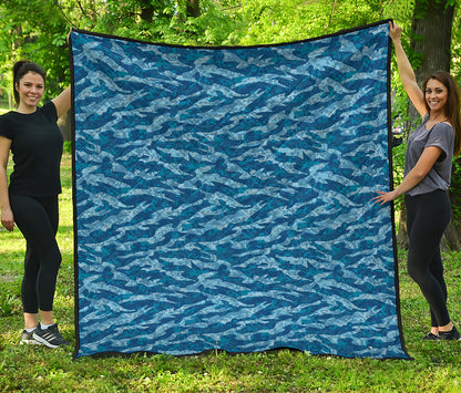 Navy Tiger Stripe Camo Pattern Print Quilt