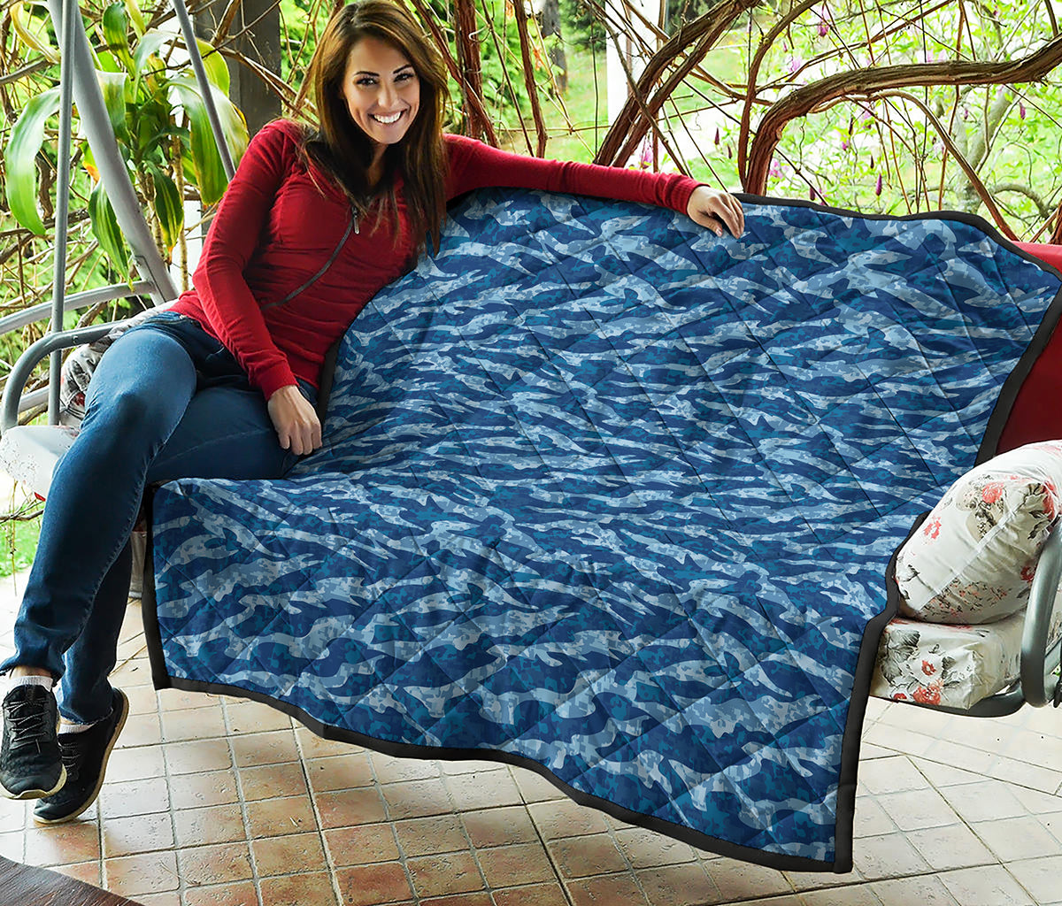 Navy Tiger Stripe Camo Pattern Print Quilt
