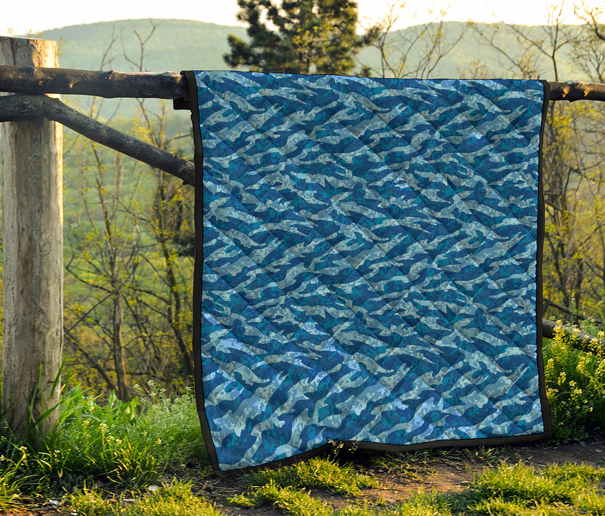 Navy Tiger Stripe Camo Pattern Print Quilt