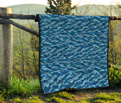 Navy Tiger Stripe Camo Pattern Print Quilt
