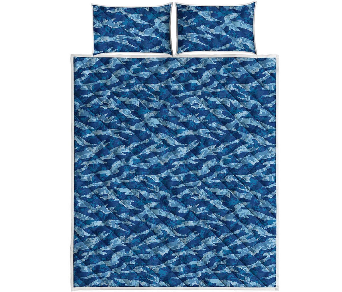 Navy Tiger Stripe Camo Pattern Print Quilt Bed Set