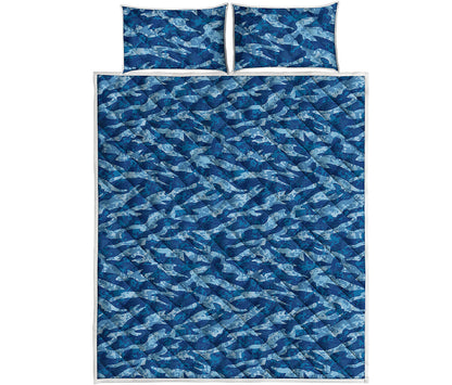 Navy Tiger Stripe Camo Pattern Print Quilt Bed Set