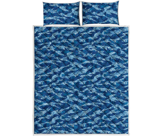 Navy Tiger Stripe Camo Pattern Print Quilt Bed Set