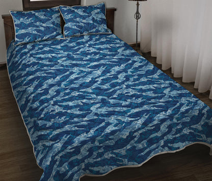 Navy Tiger Stripe Camo Pattern Print Quilt Bed Set
