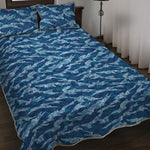 Navy Tiger Stripe Camo Pattern Print Quilt Bed Set