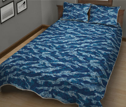 Navy Tiger Stripe Camo Pattern Print Quilt Bed Set