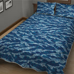 Navy Tiger Stripe Camo Pattern Print Quilt Bed Set