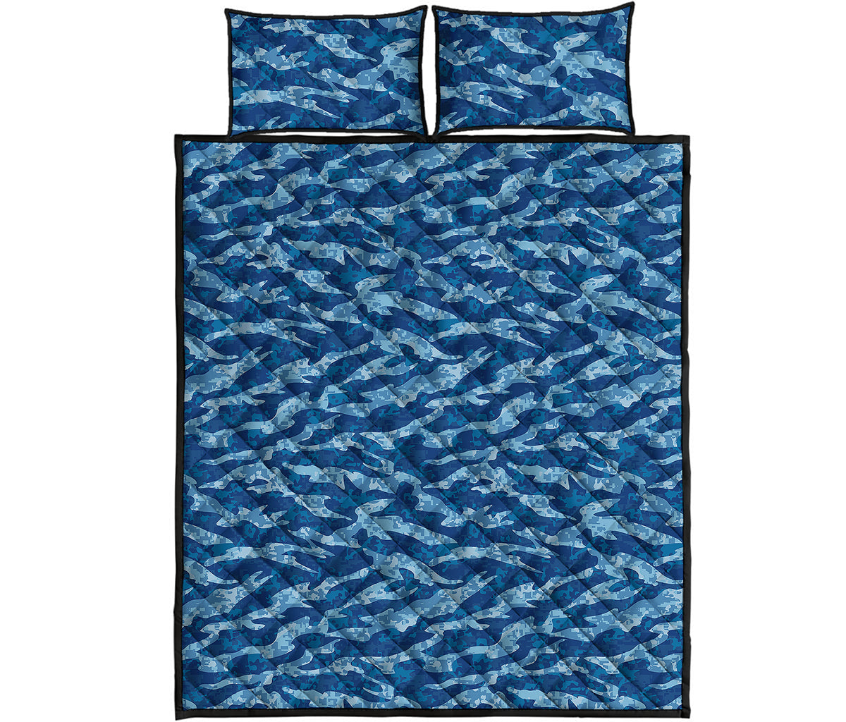 Navy Tiger Stripe Camo Pattern Print Quilt Bed Set