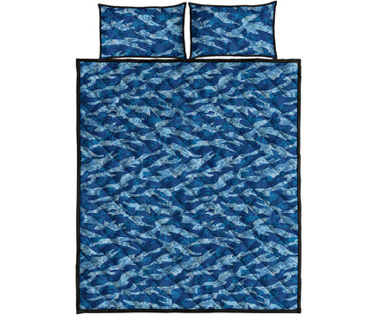 Navy Tiger Stripe Camo Pattern Print Quilt Bed Set