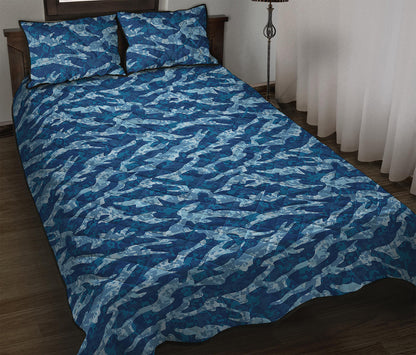 Navy Tiger Stripe Camo Pattern Print Quilt Bed Set
