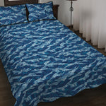 Navy Tiger Stripe Camo Pattern Print Quilt Bed Set