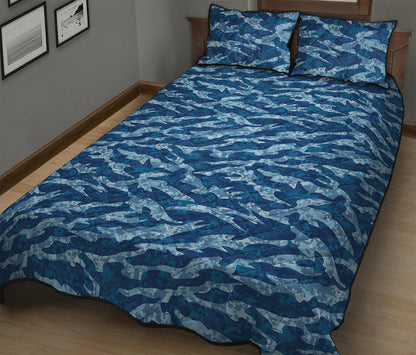 Navy Tiger Stripe Camo Pattern Print Quilt Bed Set