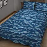 Navy Tiger Stripe Camo Pattern Print Quilt Bed Set