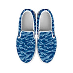 Navy Tiger Stripe Camo Pattern Print White Slip On Shoes