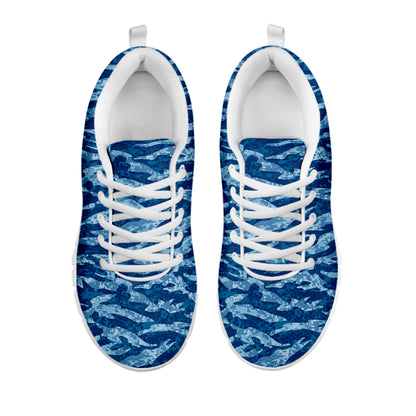 Navy Tiger Stripe Camo Pattern Print White Sneakers