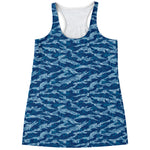 Navy Tiger Stripe Camo Pattern Print Women's Racerback Tank Top