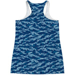 Navy Tiger Stripe Camo Pattern Print Women's Racerback Tank Top