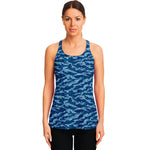 Navy Tiger Stripe Camo Pattern Print Women's Racerback Tank Top