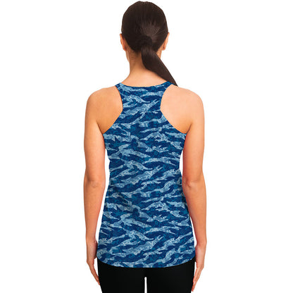 Navy Tiger Stripe Camo Pattern Print Women's Racerback Tank Top