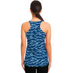 Navy Tiger Stripe Camo Pattern Print Women's Racerback Tank Top