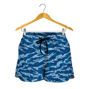 Navy Tiger Stripe Camo Pattern Print Women's Shorts