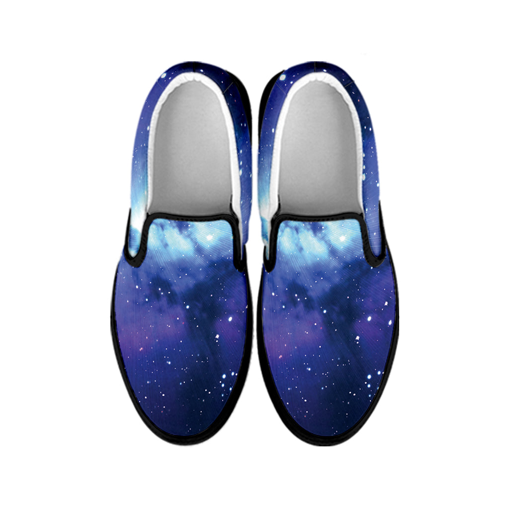 Nebula Space Print Black Slip On Shoes