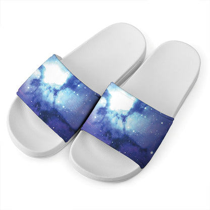 Nebula Space Print White Slide Sandals