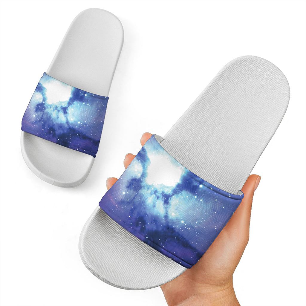 Nebula Space Print White Slide Sandals