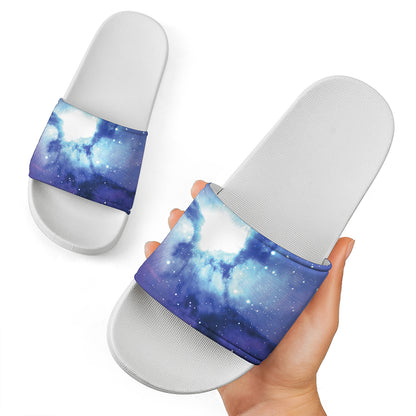 Nebula Space Print White Slide Sandals