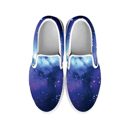 Nebula Space Print White Slip On Shoes