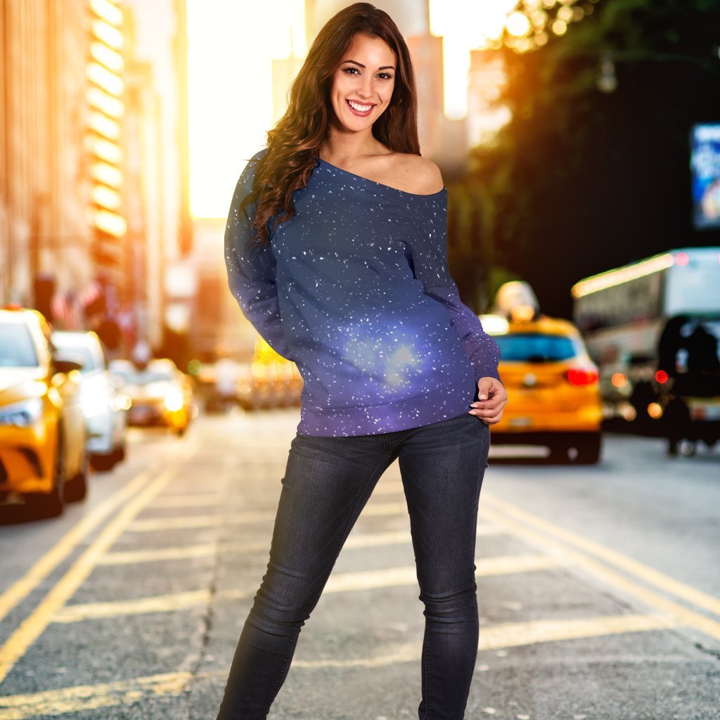 Nebula Universe Galaxy Deep Space Print Off Shoulder Sweatshirt GearFrost