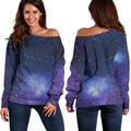 Nebula Universe Galaxy Deep Space Print Off The Shoulder Sweatshirt