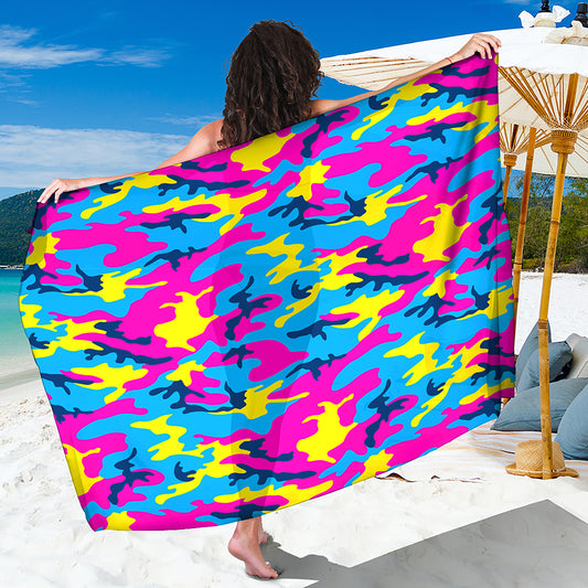 Neon Camouflage Print Beach Sarong Wrap