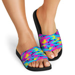 Neon Camouflage Print Black Slide Sandals