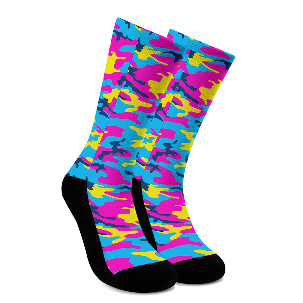 Neon Camouflage Print Crew Socks