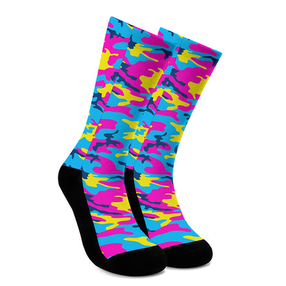 Neon Camouflage Print Crew Socks