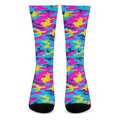 Neon Camouflage Print Crew Socks