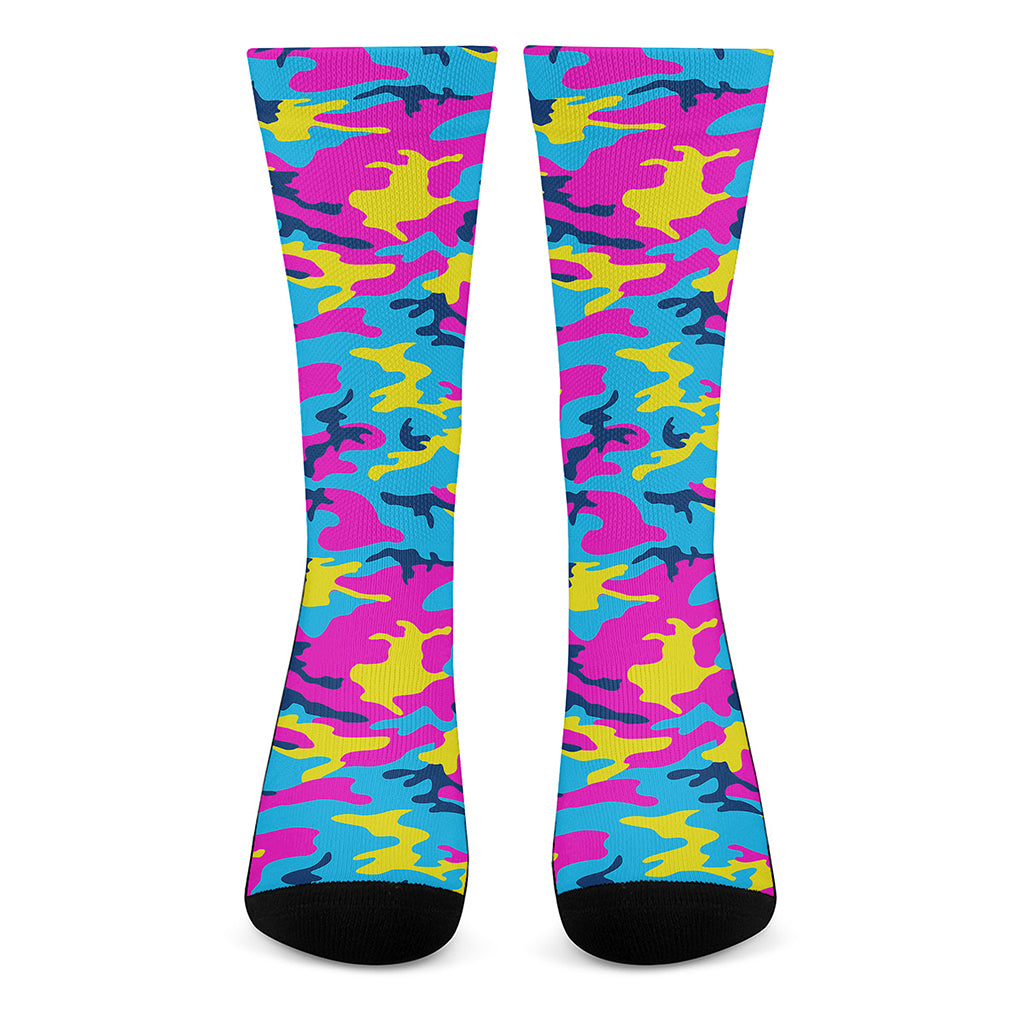 Neon Camouflage Print Crew Socks