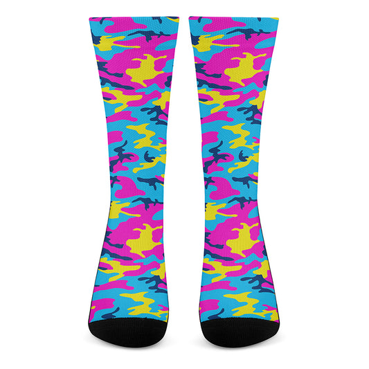 Neon Camouflage Print Crew Socks