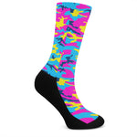 Neon Camouflage Print Crew Socks