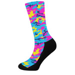 Neon Camouflage Print Crew Socks
