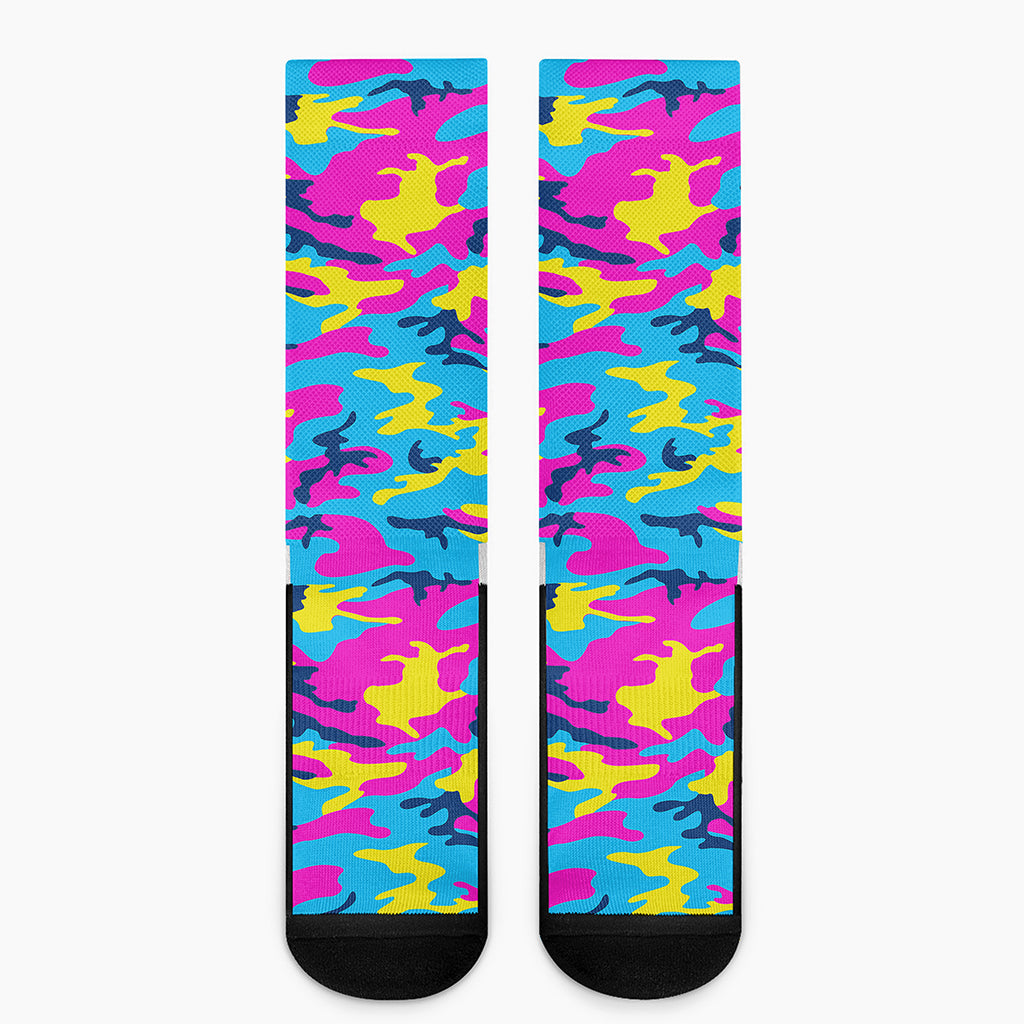Neon Camouflage Print Crew Socks