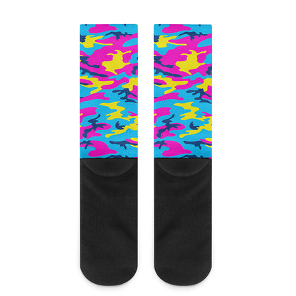 Neon Camouflage Print Crew Socks